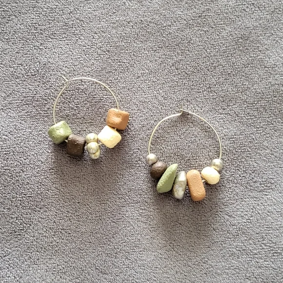 Handmade Stone Hoop Earrings - Picture 1 of 2